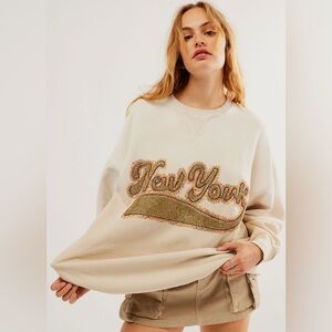 FREE PEOPLE Bali Drifter Sweatshirt Crewneck‎ New York Cream S-XL